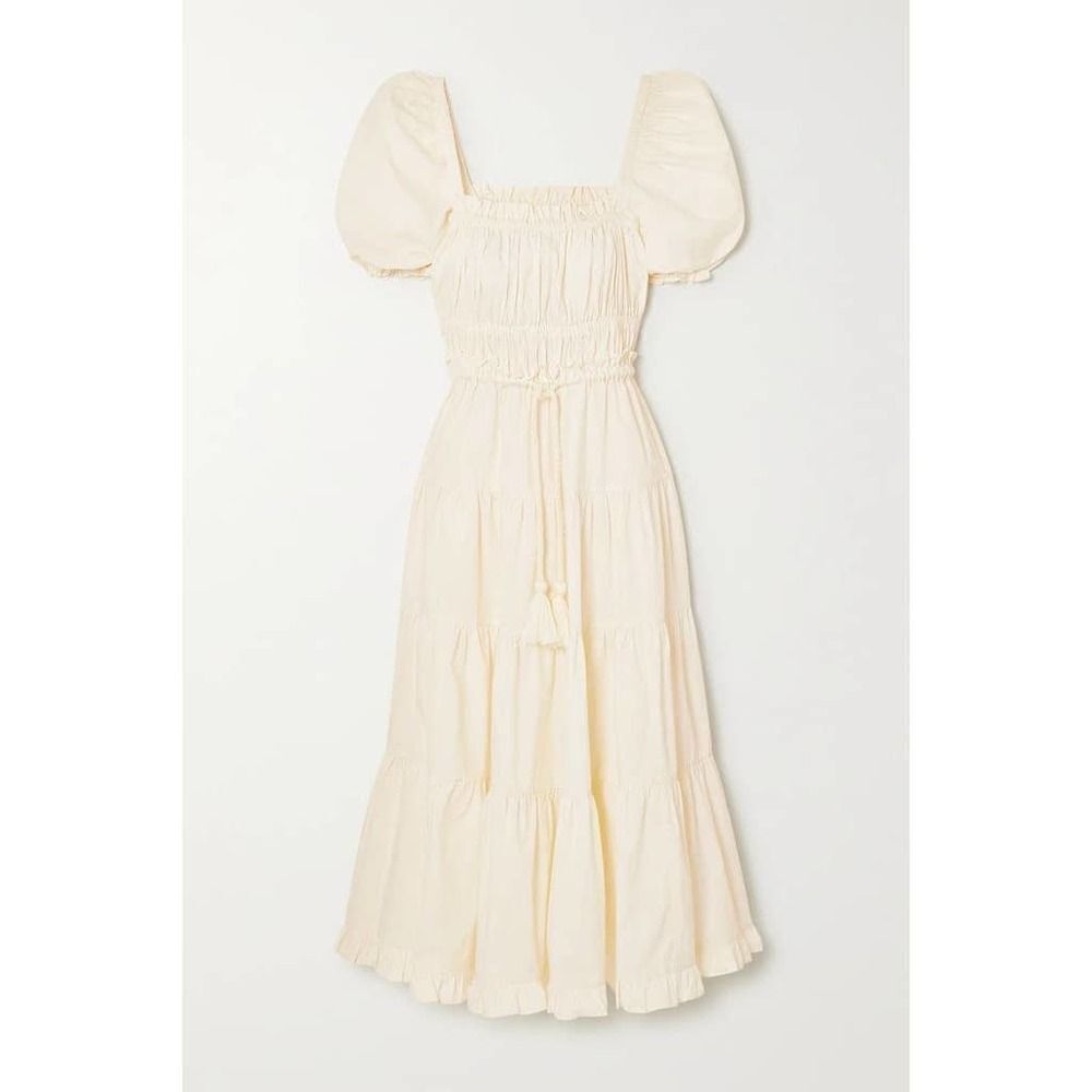 ULLA JOHNSON Iliana Belted Tiered Cotton Midi Dress US2 - Picture 5 of 11